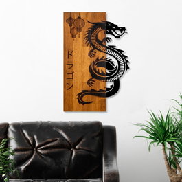 Wallity Dragon Escultura de Pared de Madera y Metal Nogal y Negro